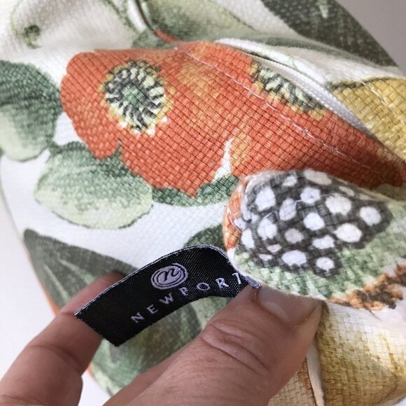 Newport orange flowers cotton feather throw sofa pillow zip 18" square USA - Picture 3 of 7